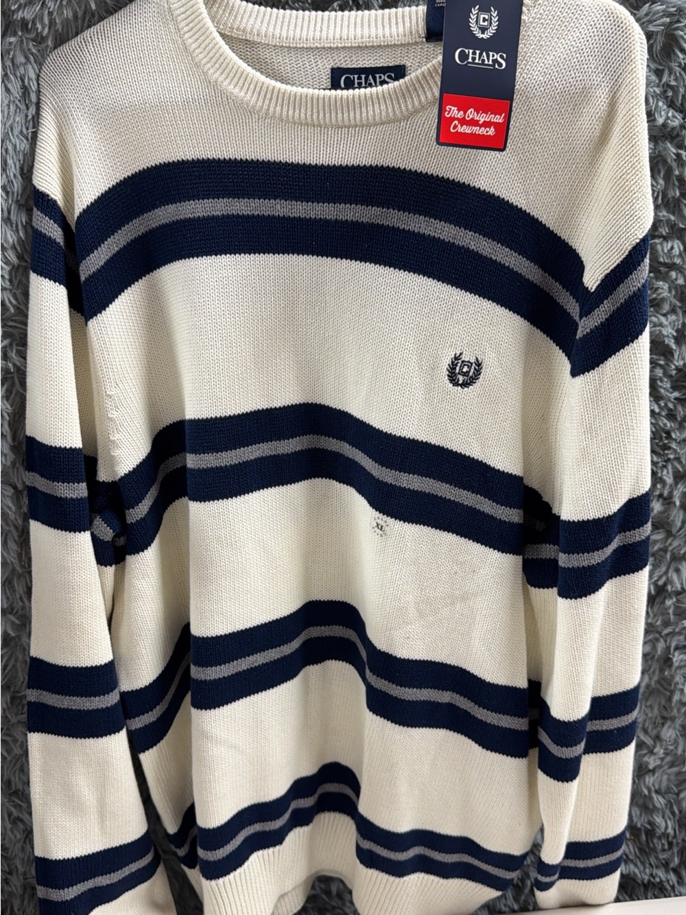 Chaps Cream & Navy Striped Crewneck Sweater